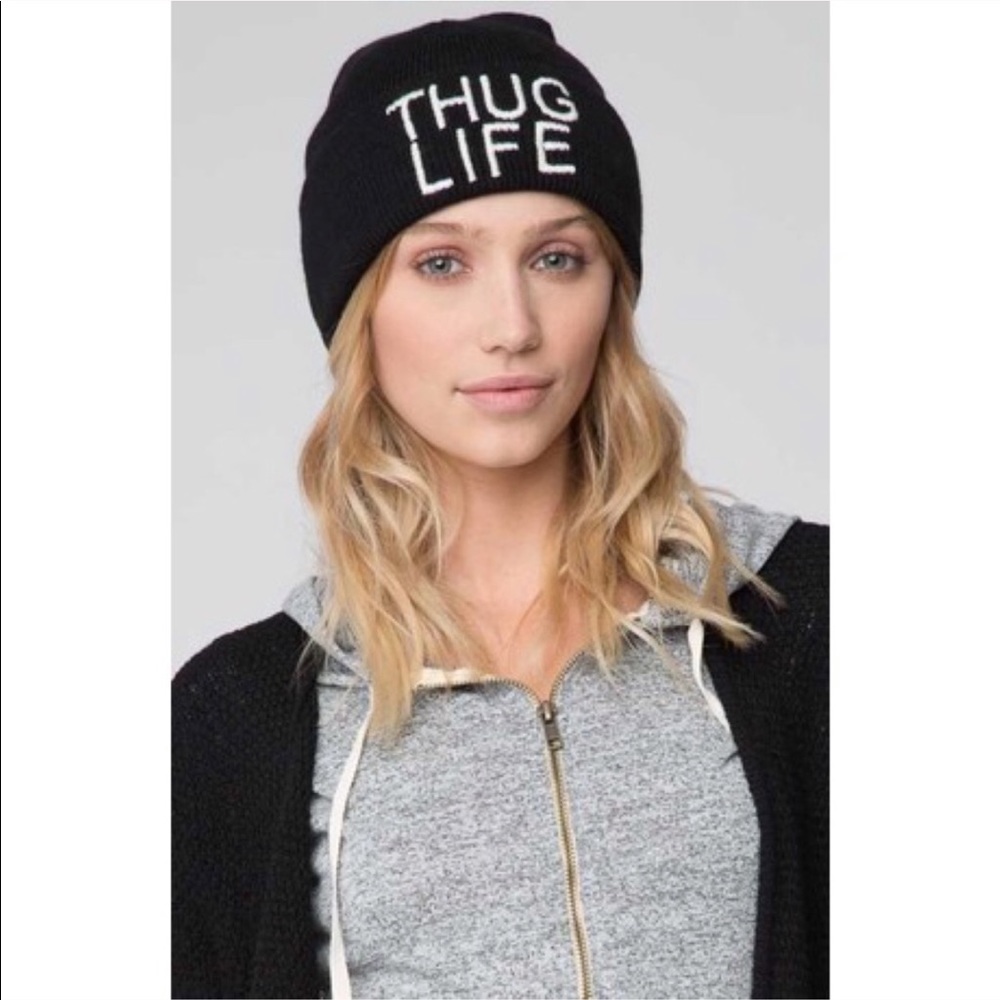 SOLD! Brandy Melville “Thug Life” Black Beanie